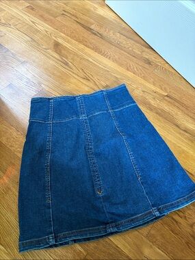 Free People Dark Blue Denim A-Line Skirt